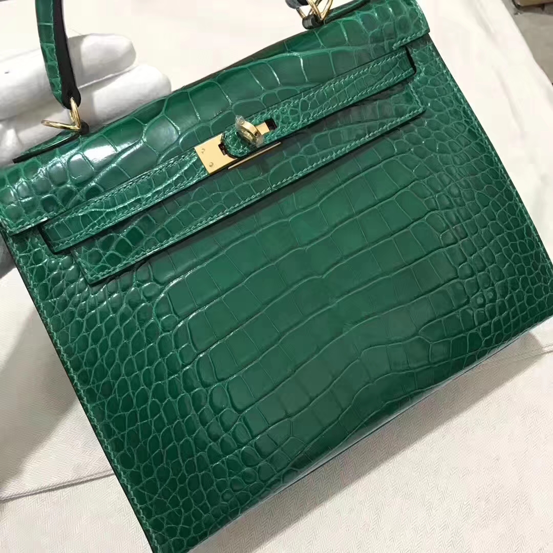 Hermès(爱马仕)Kelly Alligator shiny 亮面鳄鱼 6Q 翡翠绿 金扣 25cm-拉尔森鳄鱼皮具定制 - 爱马仕包包官网 Hermès(爱马仕)Kelly Alligator shiny 亮面鳄鱼 6Q 翡翠绿 金扣 25cm