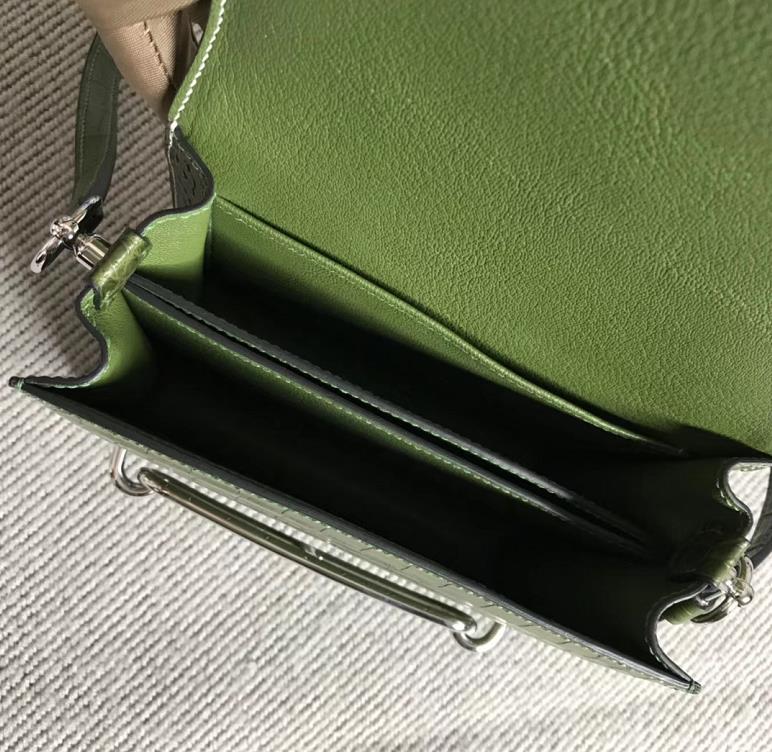 Hermès（爱马仕）Roulis猪鼻包 美洲配蜥蜴 森林绿 银扣 18cm