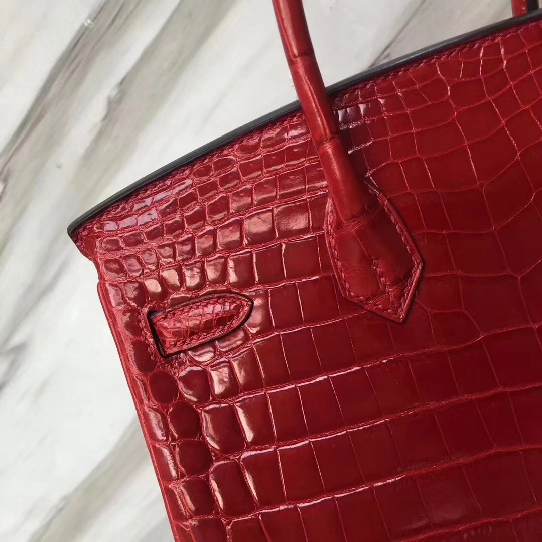 Hermès（爱马仕）Birkin Crocodile shiny 亮面鳄鱼 ck95 法拉利红 Braise 金扣 25cm