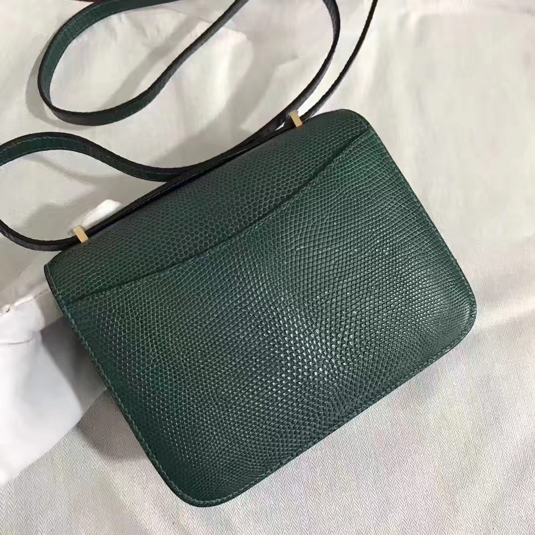 Hermès(爱马仕)Constance 空姐包 进口亮面蜥蜴皮 ck67 祖母绿 Vert fonce 金扣 18cm-拉尔森鳄鱼皮具定制 - 爱马仕包包官网 Hermès(爱马仕)Constance 空姐包 进口亮面蜥蜴皮 ck67 祖母绿 Vert fonce 金扣 18cm