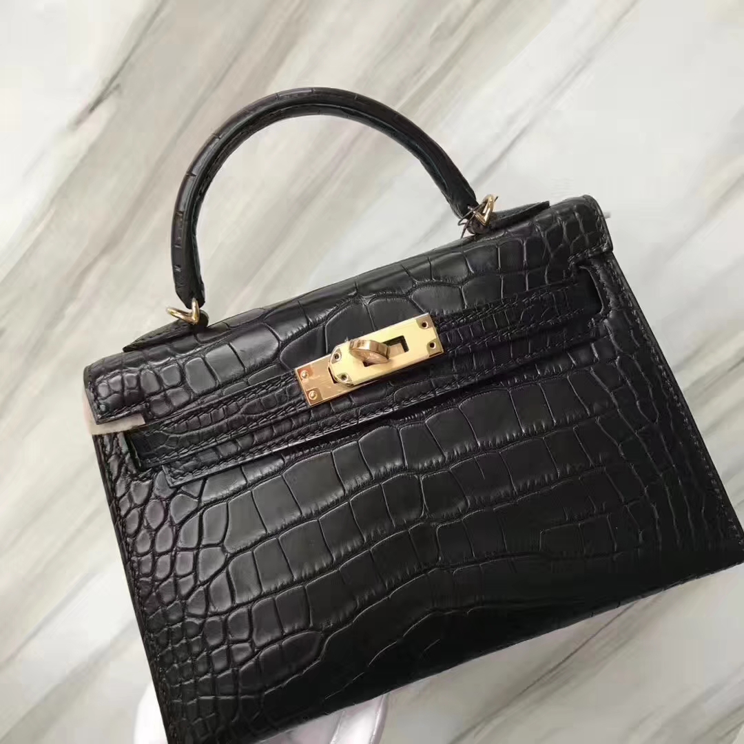 Hermès（爱马仕）Minikelly ll Alligator matt 雾面鳄鱼 ck89 黑色 noir 金扣 现货