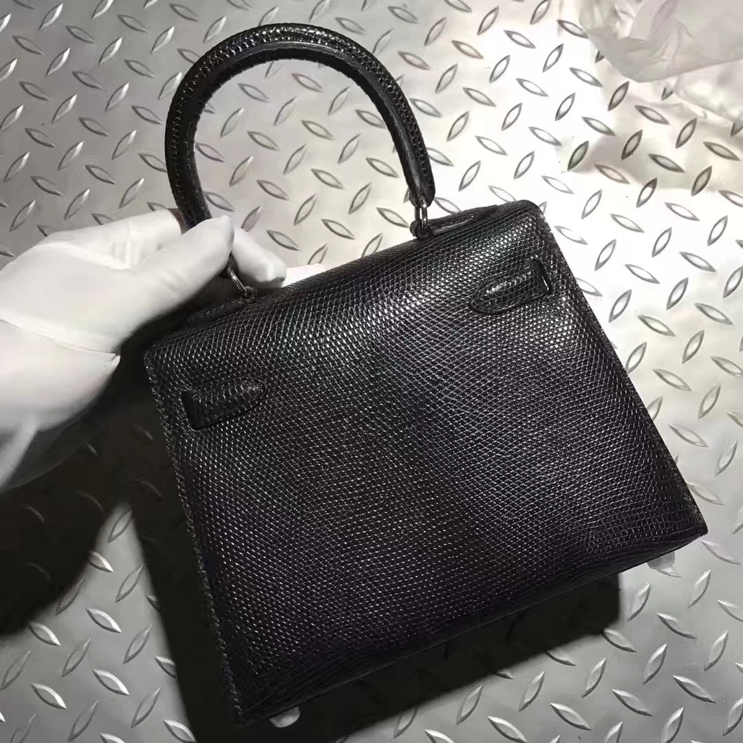 Hermès（爱马仕）Kelly20大耳朵 lizard 进口蜥蜴皮 ck89黑色 顶级工艺 蜡线全手工 银扣