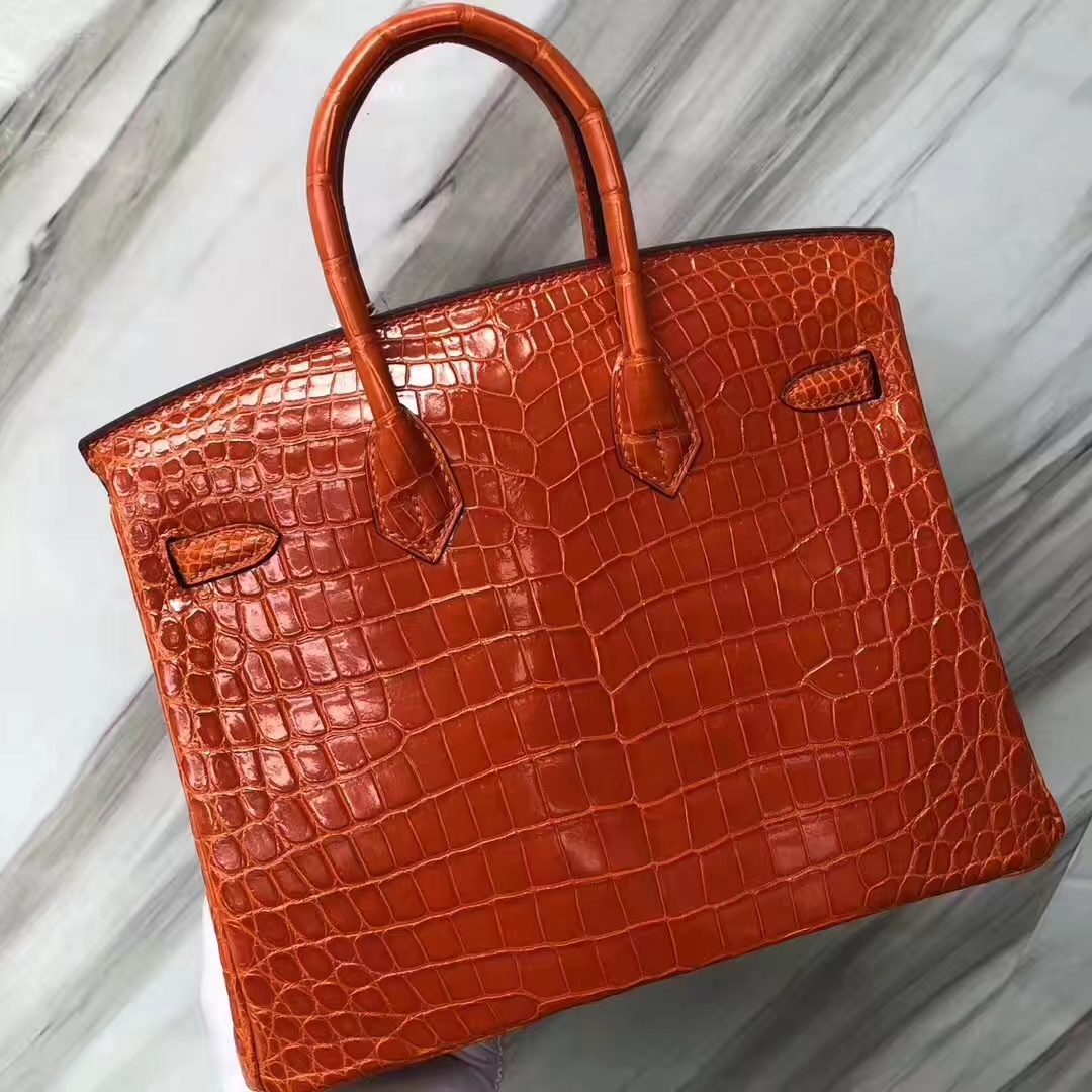 Hermès（爱马仕）Birkin Crocodile shiny 亮面鳄鱼 93橙色 orange 金扣 25cm