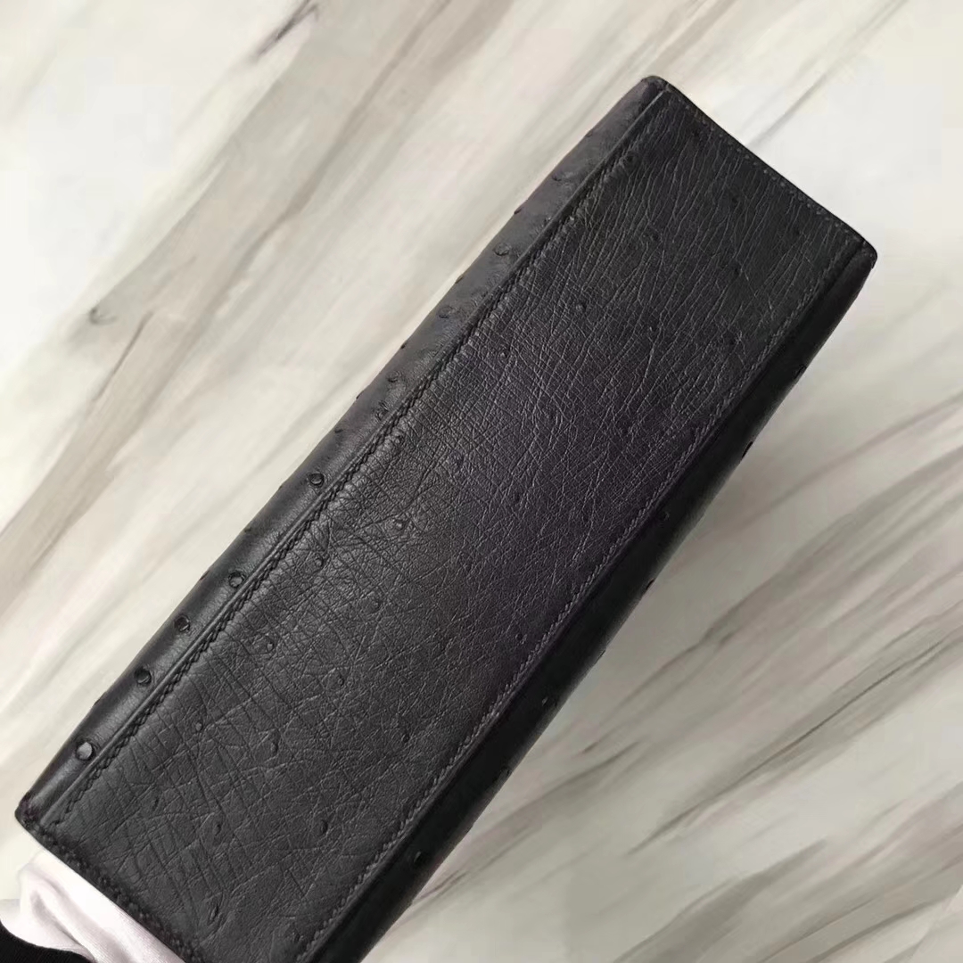 Hermès（爱马仕）Mini Kelly ostrich kk鸵鸟 2Z午夜蓝 顶级工艺 蜡线全手工 金扣 22cm