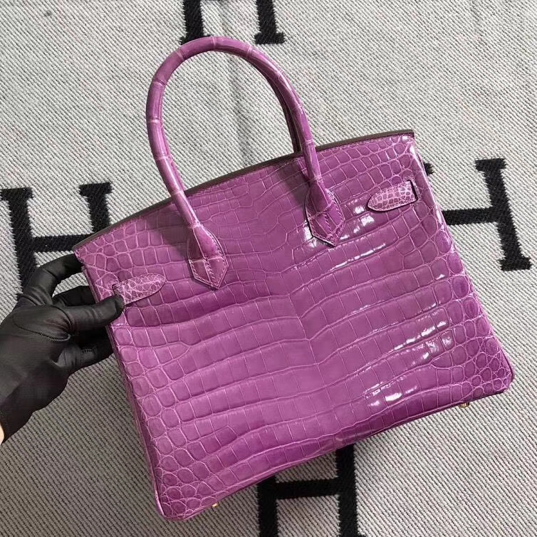 Hermès（爱马仕）Birkin铂金包 亮面鳄鱼皮 薰衣草紫 金扣 30cm