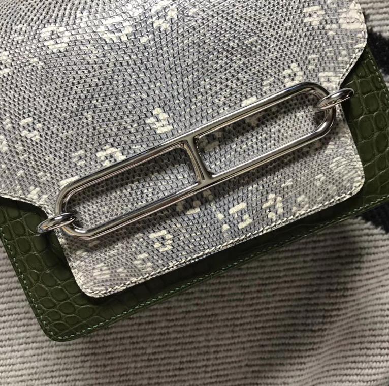 Hermès（爱马仕）Roulis猪鼻包 美洲配蜥蜴 森林绿 银扣 18cm