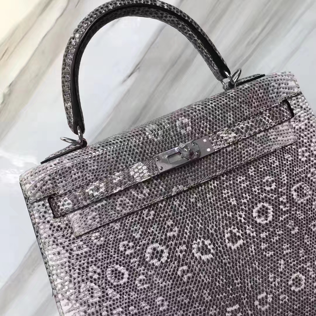 Hermès(爱马仕)Kelly凯莉包 Lizard 进口亮面蜥蜴 小喜马拉雅色 黑白色 银扣 25cm-拉尔森鳄鱼皮具定制 - 爱马仕包包官网 Hermès(爱马仕)Kelly凯莉包 Lizard 进口亮面蜥蜴 小喜马拉雅色 黑白色 银扣 25cm