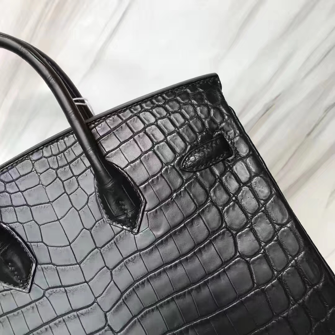 Hermès（爱马仕）Birkin铂金包 Crocodile matt 雾面鳄鱼 ck89 黑色 noir 银扣 25cm