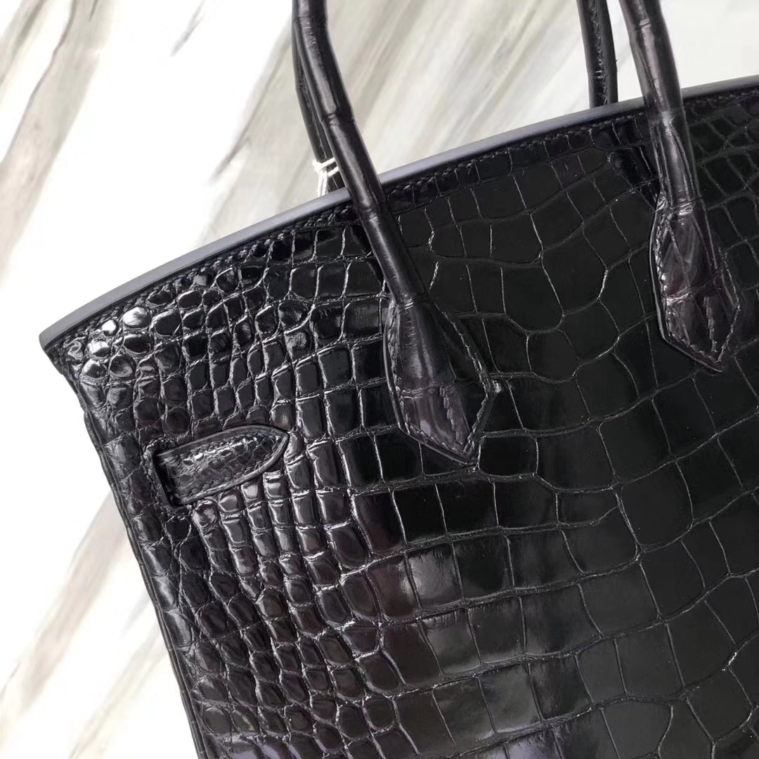 Hermès（爱马仕）Birkin铂金包 超帅黑色 亮面鳄鱼 ck89 noir 金扣 顶级手缝 25cm