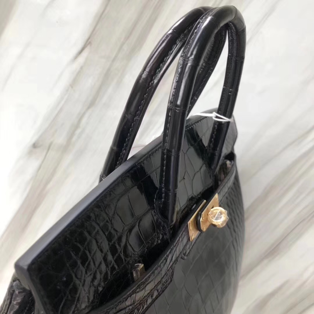 Hermès（爱马仕）Birkin铂金包 超帅黑色 亮面鳄鱼 ck89 noir 金扣 顶级手缝 25cm