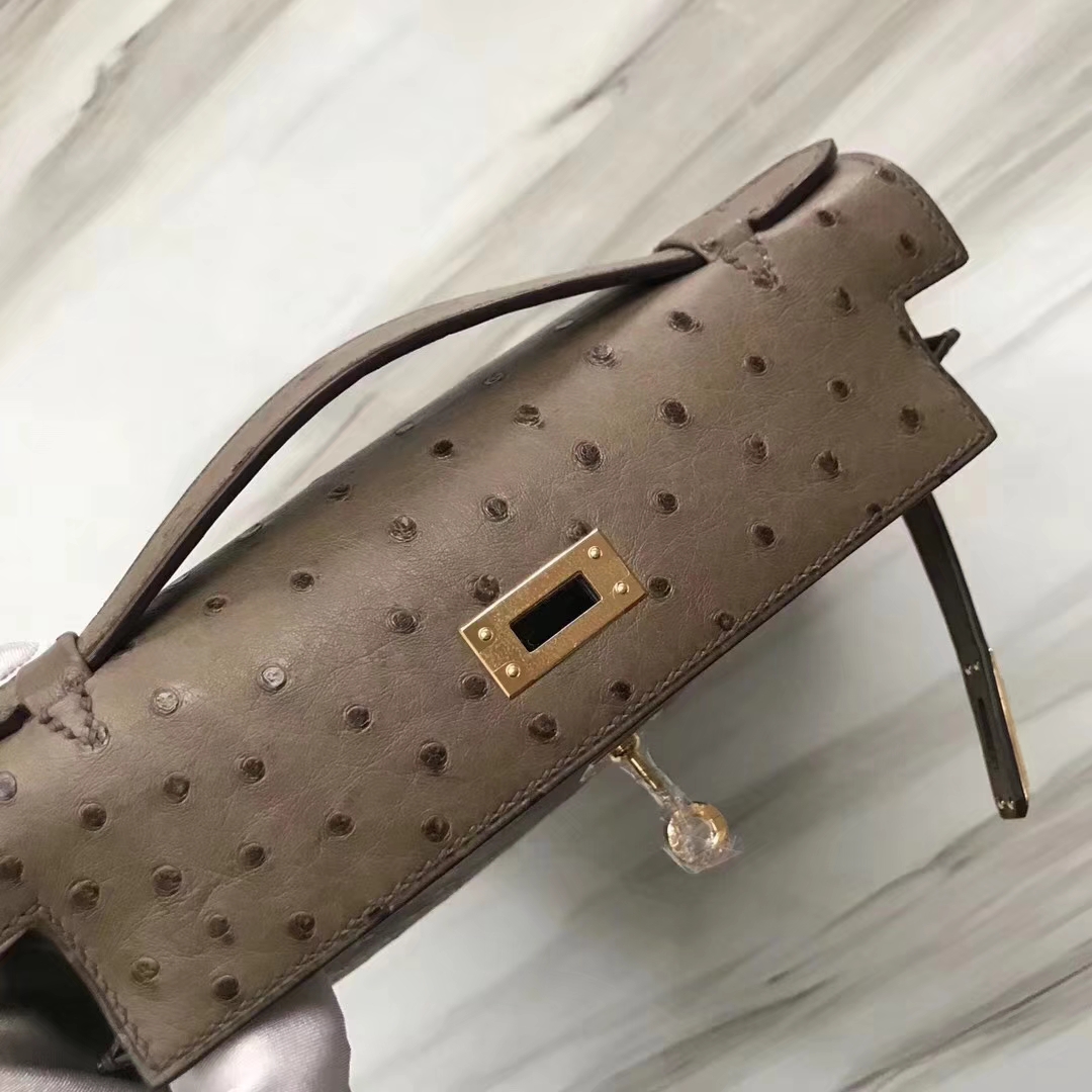 Hermès（爱马仕）Mini Kelly ostrich kk鸵鸟 ck18大象灰 顶级工艺 蜡线全手工 金扣 22cm