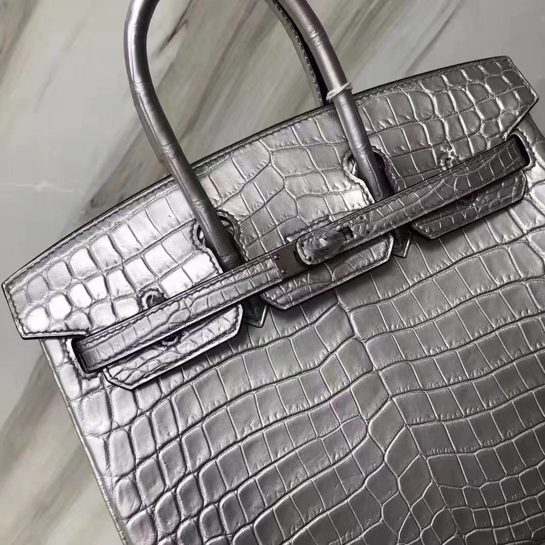 Hermès(爱马仕)Birkin铂金包 Matt crocodile 银色 接受预定 25cm-拉尔森鳄鱼皮具定制 - 爱马仕包包官网 Hermès(爱马仕)Birkin铂金包 Matt crocodile 银色 接受预定 25cm
