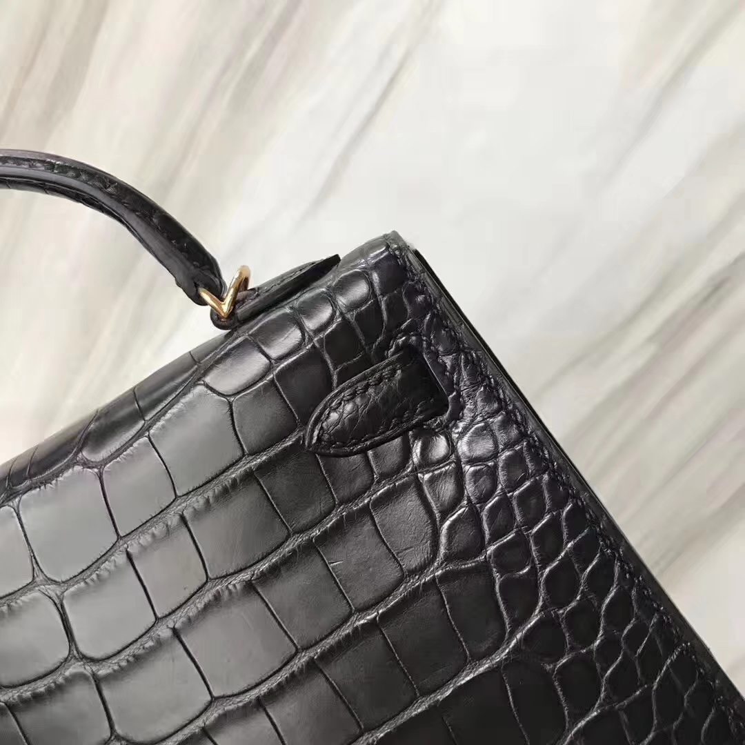 Hermès（爱马仕）Minikelly ll Alligator matt 雾面鳄鱼 ck89 黑色 noir 金扣 现货
