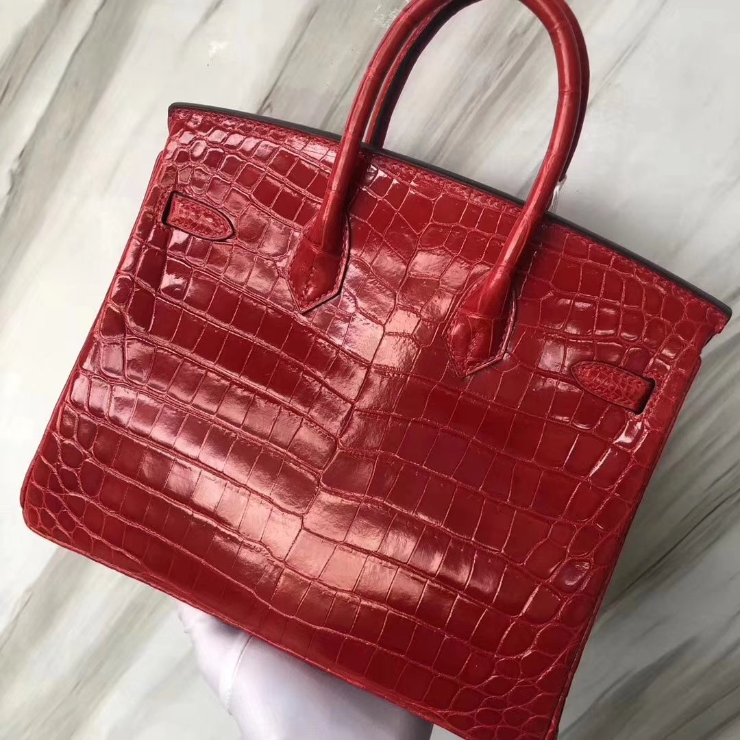 Hermès（爱马仕）Birkin Crocodile shiny 亮面鳄鱼 ck95 法拉利红 Braise 银扣 25cm
