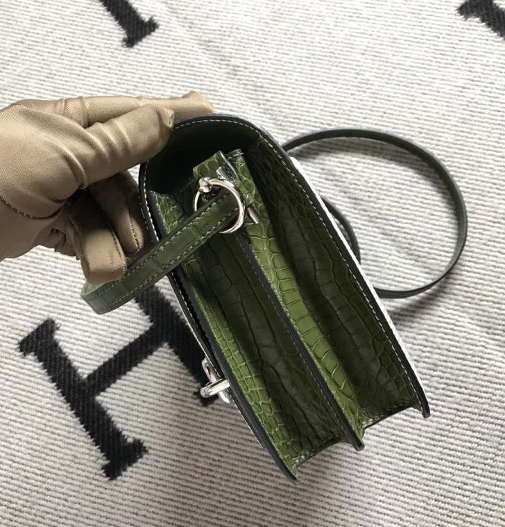 Hermès（爱马仕）Roulis猪鼻包 美洲配蜥蜴 森林绿 银扣 18cm