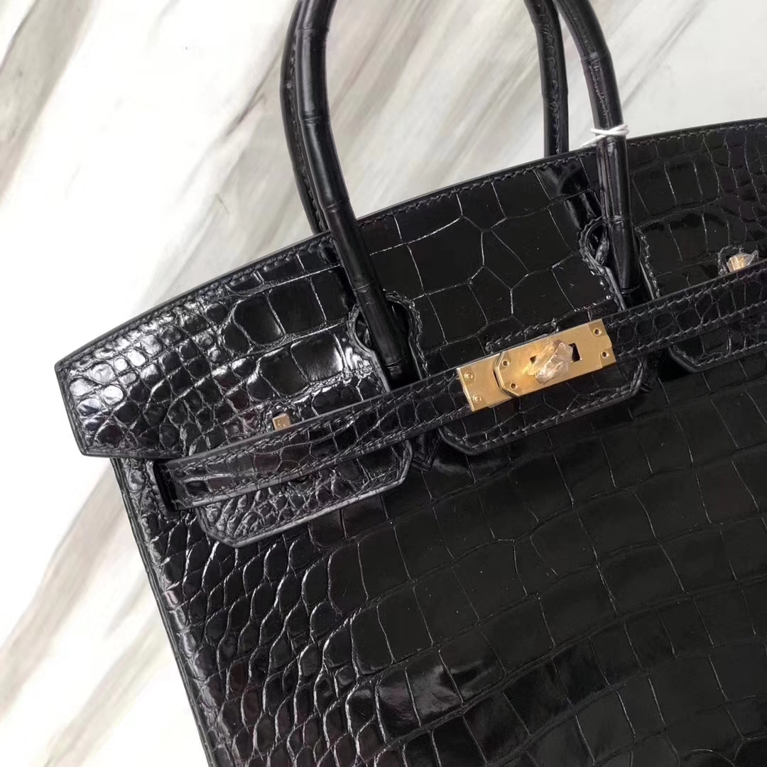 Hermès(爱马仕)Birkin铂金包 超帅黑色 亮面鳄鱼 ck89 noir 金扣 顶级手缝 25cm-拉尔森鳄鱼皮具定制 - 爱马仕包包官网 Hermès(爱马仕)Birkin铂金包 超帅黑色 亮面鳄鱼 ck89 noir 金扣 顶级手缝 25cm