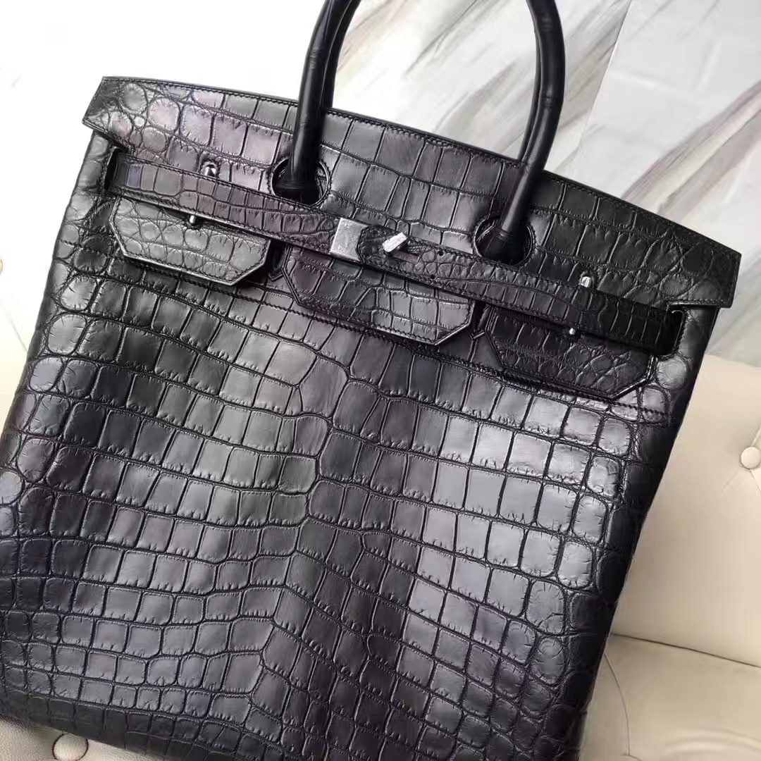 Hermès(爱马仕)HAC 40cm Matt crocodile 雾面两点尼罗鳄 ck89黑色 蜡线全手工 接受预定-拉尔森鳄鱼皮具定制 - 爱马仕包包官网 Hermès(爱马仕)HAC 40cm Matt crocodile 雾面两点尼罗鳄 ck89黑色 蜡线全手工 接受预定