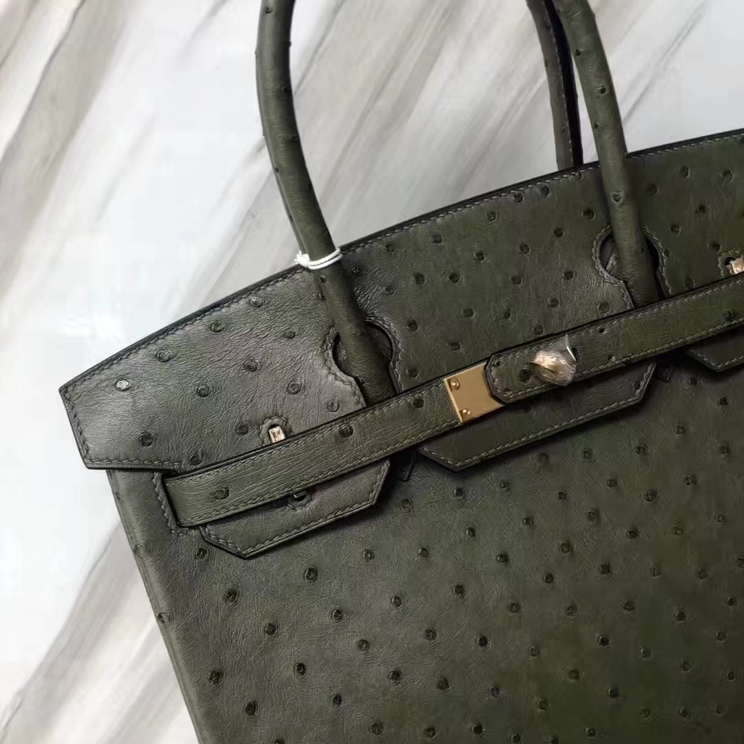 Hermès(爱马仕)Birkin铂金包 ostrich kk鸵鸟 V6丛林绿 顶级工艺 蜡线全手工 金扣 30cm-拉尔森鳄鱼皮具定制 - 爱马仕包包官网 Hermès(爱马仕)Birkin铂金包 ostrich kk鸵鸟 V6丛林绿 顶级工艺 蜡线全手工 金扣 30cm
