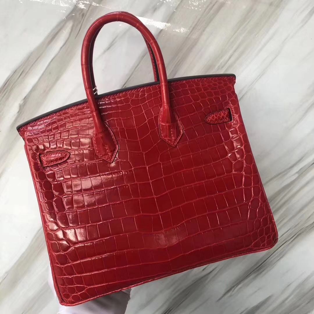 Hermès（爱马仕）Birkin Crocodile shiny 亮面鳄鱼 ck95 法拉利红 Braise 金扣 25cm