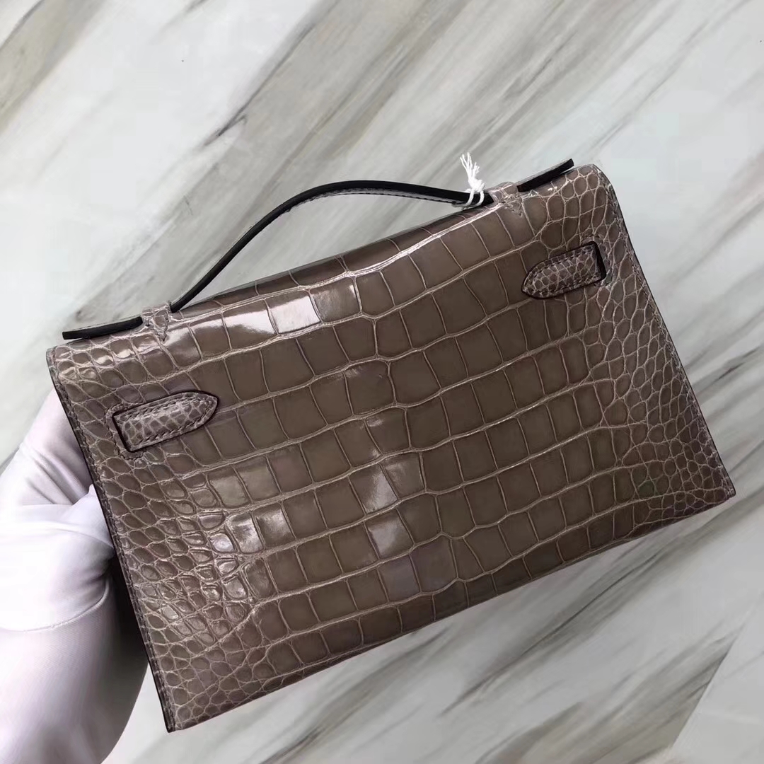 Hermès（爱马仕）Mini Kelly 亮面框框美洲鳄 ck81斑鸠灰 顶级工艺 蜡线全手工 银扣 22cm