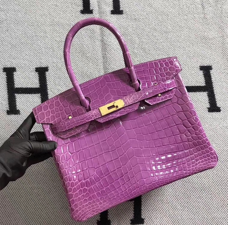Hermès（爱马仕）Birkin铂金包 亮面鳄鱼皮 薰衣草紫 金扣 30cm