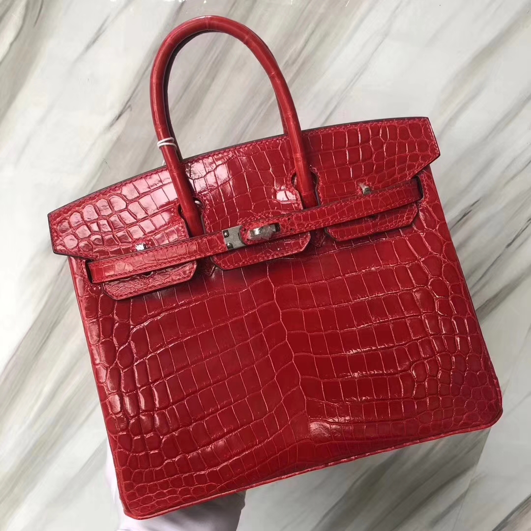 Hermès（爱马仕）Birkin Crocodile shiny 亮面鳄鱼 ck95 法拉利红 Braise 银扣 25cm
