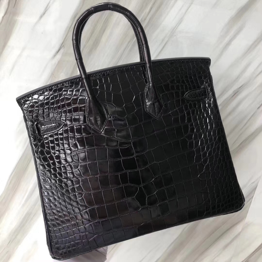 Hermès（爱马仕）Birkin铂金包 超帅黑色 亮面鳄鱼 ck89 noir 金扣 顶级手缝 25cm