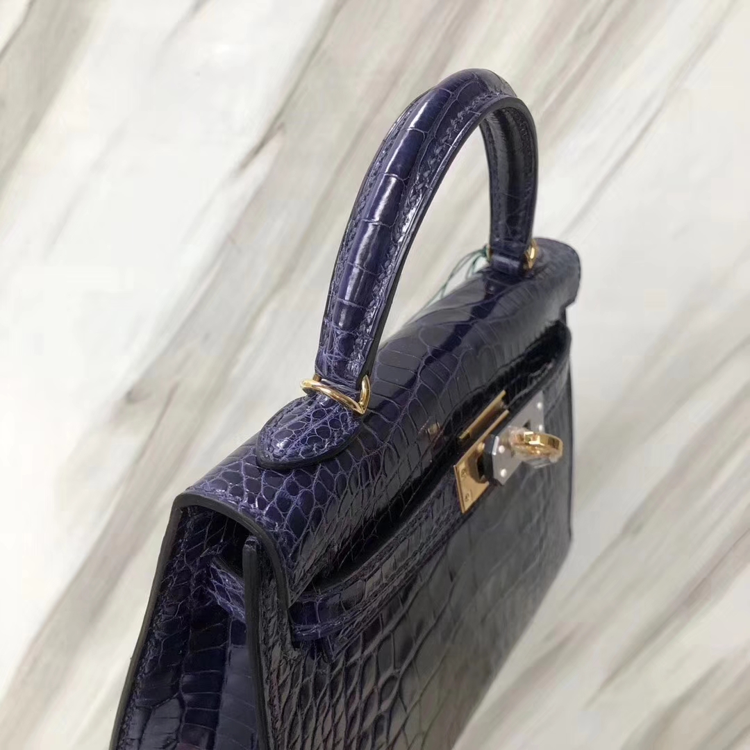 Hermès（爱马仕）Minikelly ll Alligator shiny 亮面鳄鱼 m3 墨水蓝 金扣 超美现货
