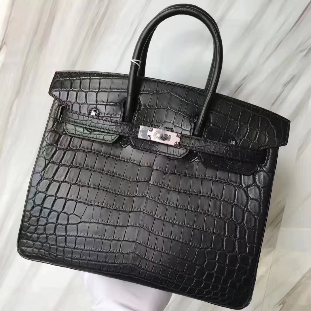 Hermès（爱马仕）Birkin铂金包 Crocodile matt 雾面鳄鱼 ck89 黑色 noir 银扣 25cm
