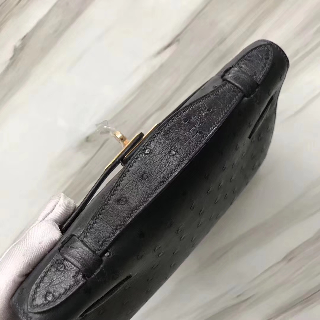 Hermès（爱马仕）Mini Kelly ostrich kk鸵鸟 2Z午夜蓝 顶级工艺 蜡线全手工 金扣 22cm