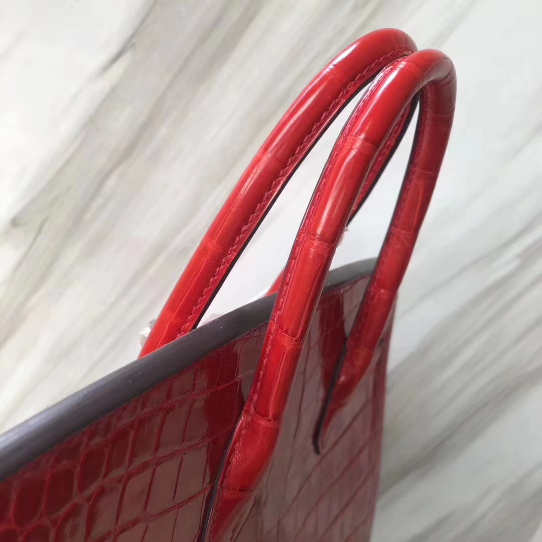 Hermès（爱马仕）Birkin Crocodile shiny 亮面鳄鱼 ck95 法拉利红 Braise 银扣 25cm