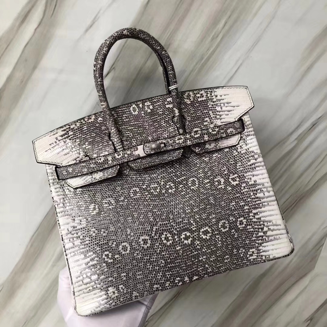 Hermès（爱马仕）Birkin铂金包 Lizard 小喜马拉雅色 进口亮面蜥蜴 银扣 25cm