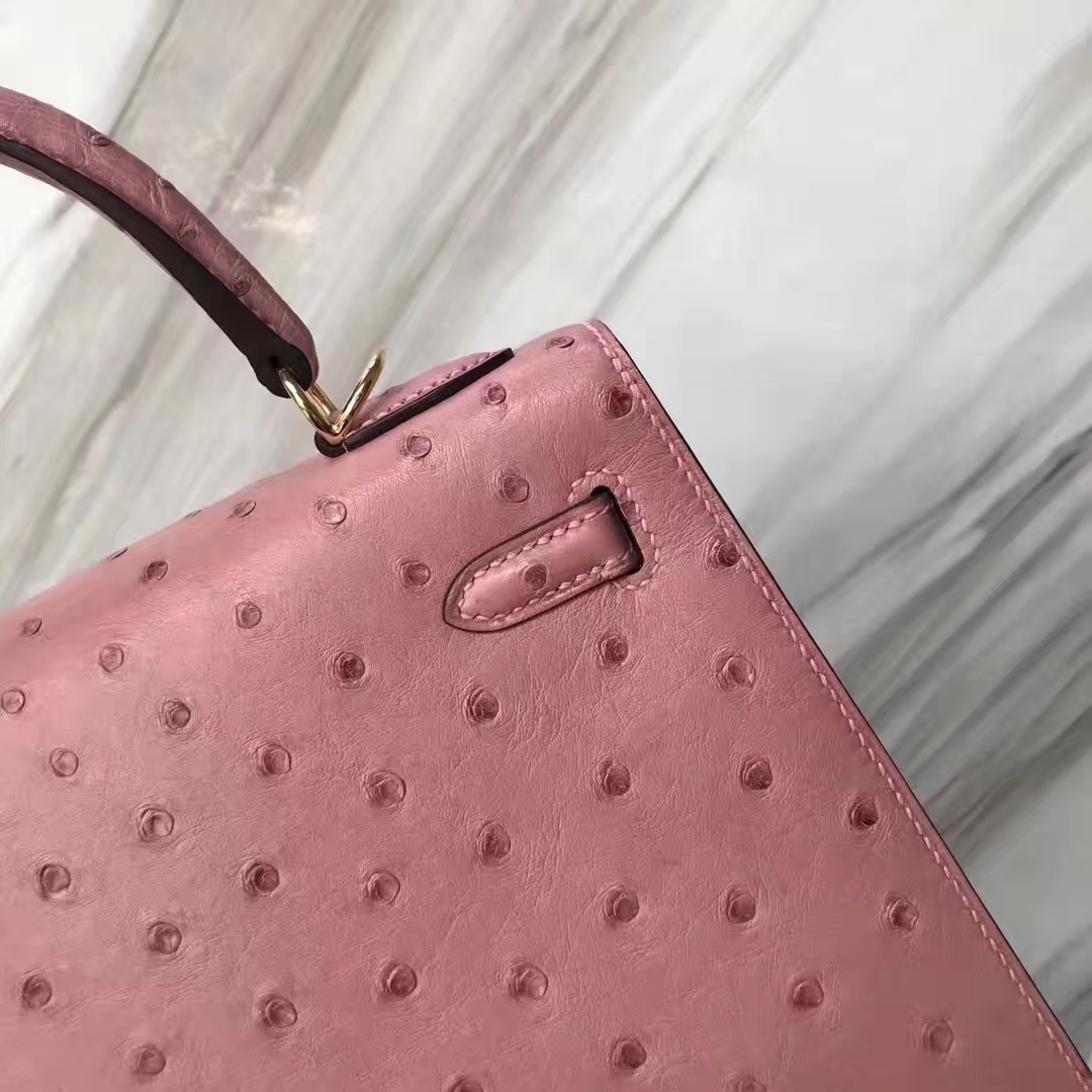 Hermès（爱马仕）Kelly凯莉包 ostrich kk鸵鸟 ck94陶瓷粉 顶级工艺 蜡线全手工 25cm 现货