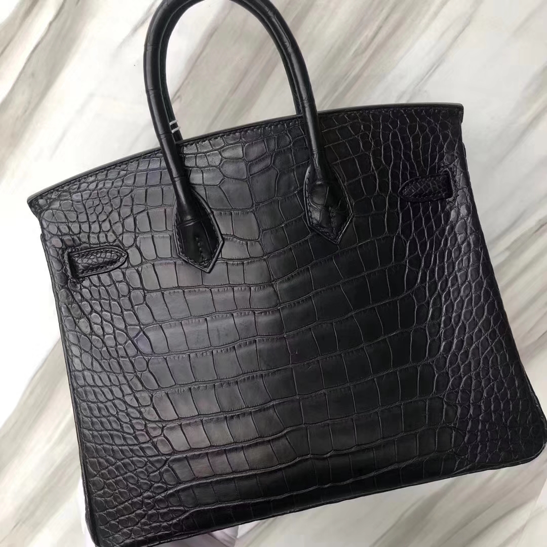 Hermès（爱马仕）Birkin Alligator matt 雾面鳄鱼 ck89 黑色 noir 银扣 25cm