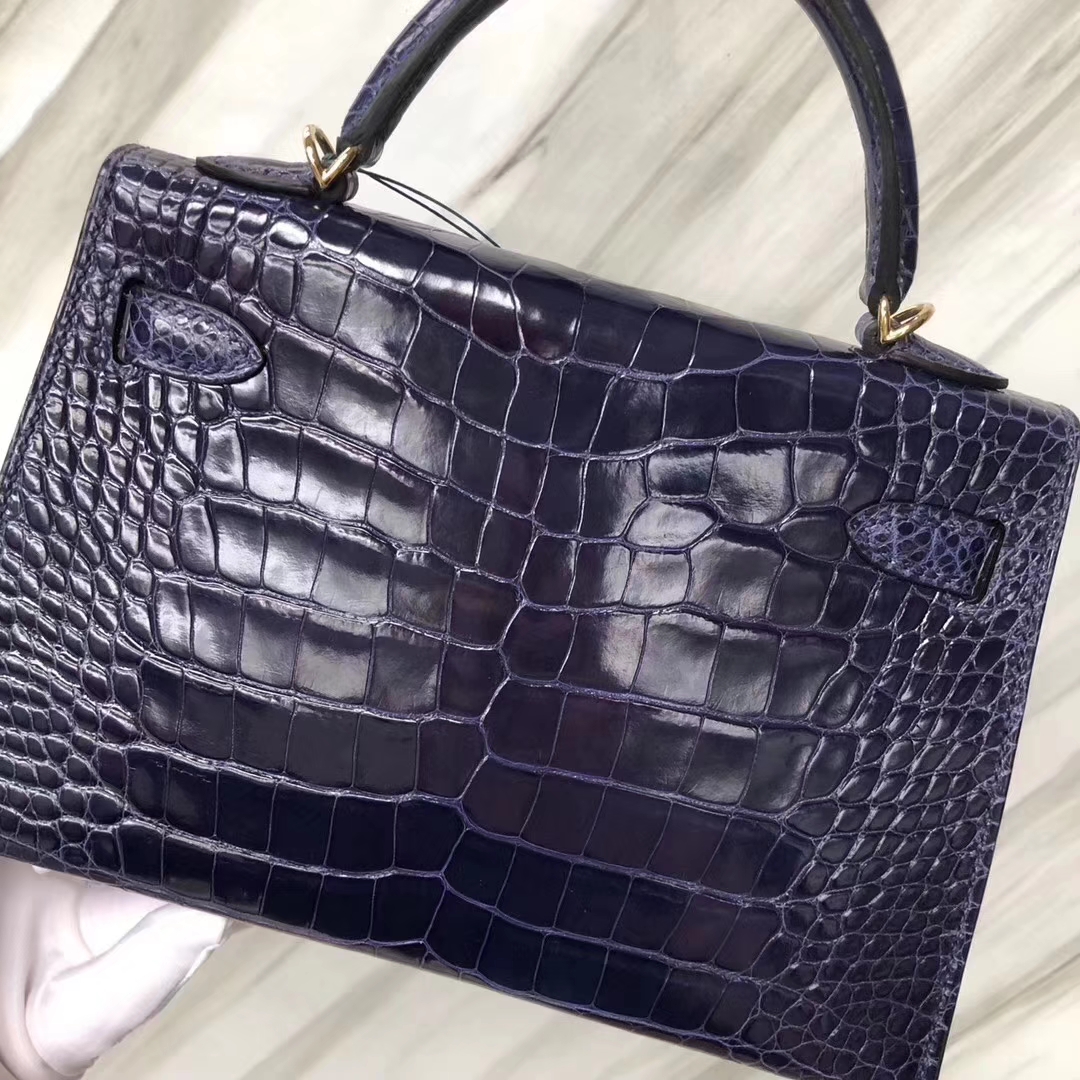 Hermès（爱马仕）Minikelly ll Alligator shiny 亮面鳄鱼 m3 墨水蓝 金扣 超美现货