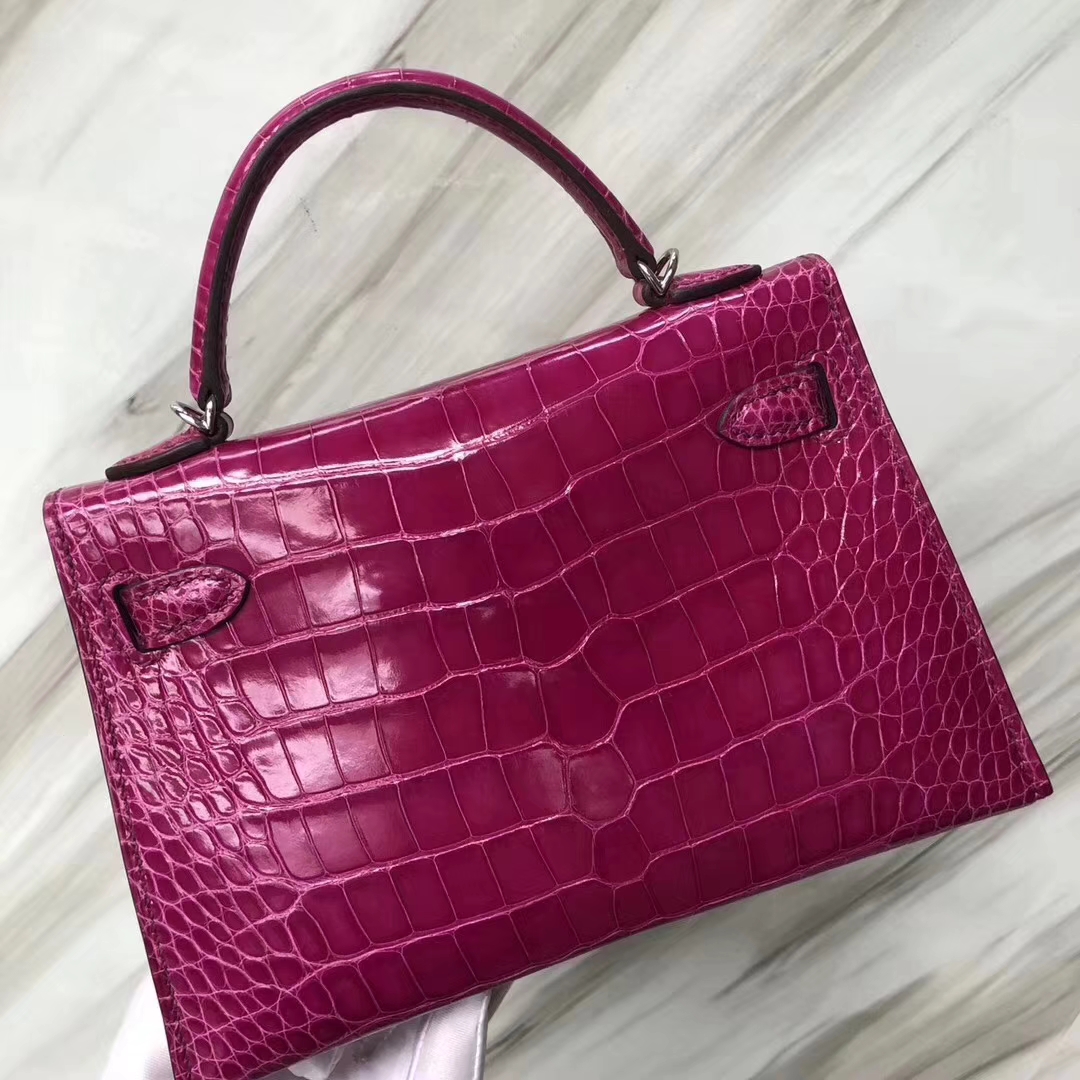 Hermès（爱马仕）Minikelly ll Alligator shiny 亮面鳄鱼 J5 天方夜谭粉紫 银扣 现货