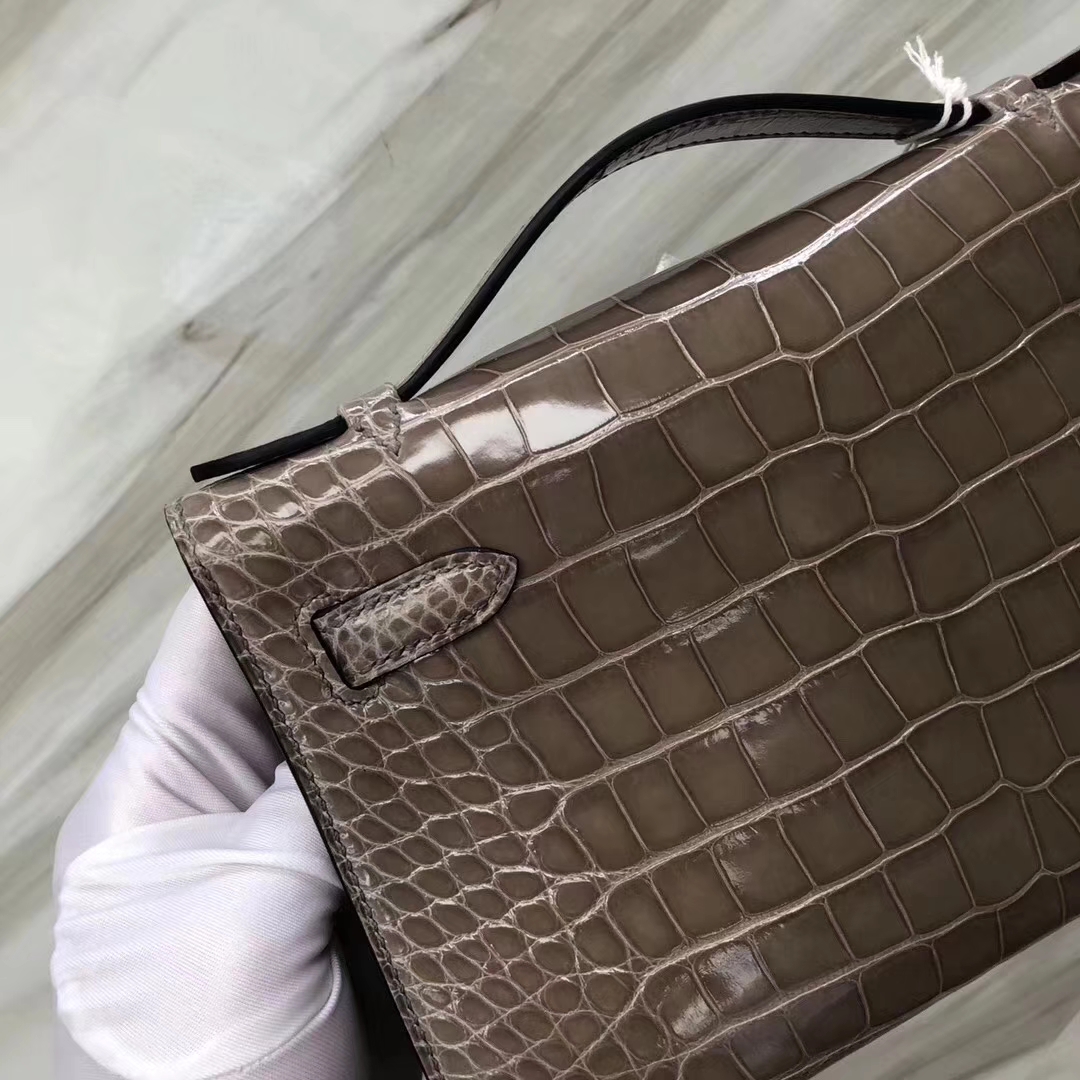 Hermès（爱马仕）Mini Kelly 亮面框框美洲鳄 ck81斑鸠灰 顶级工艺 蜡线全手工 银扣 22cm