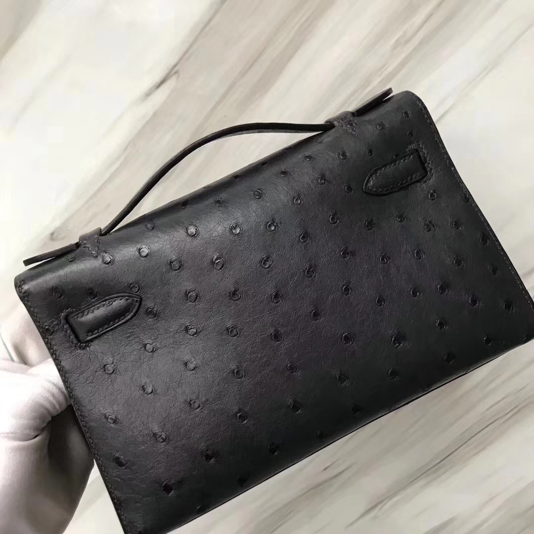 Hermès（爱马仕）Mini Kelly ostrich kk鸵鸟 2Z午夜蓝 顶级工艺 蜡线全手工 金扣 22cm