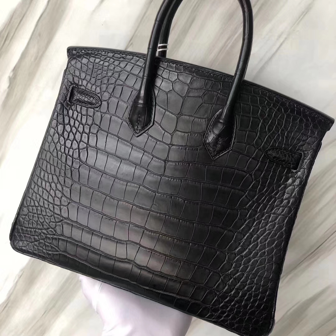 Hermès（爱马仕）Birkin Alligator matt 雾面鳄鱼 ck89 黑色 noir 银扣 25cm