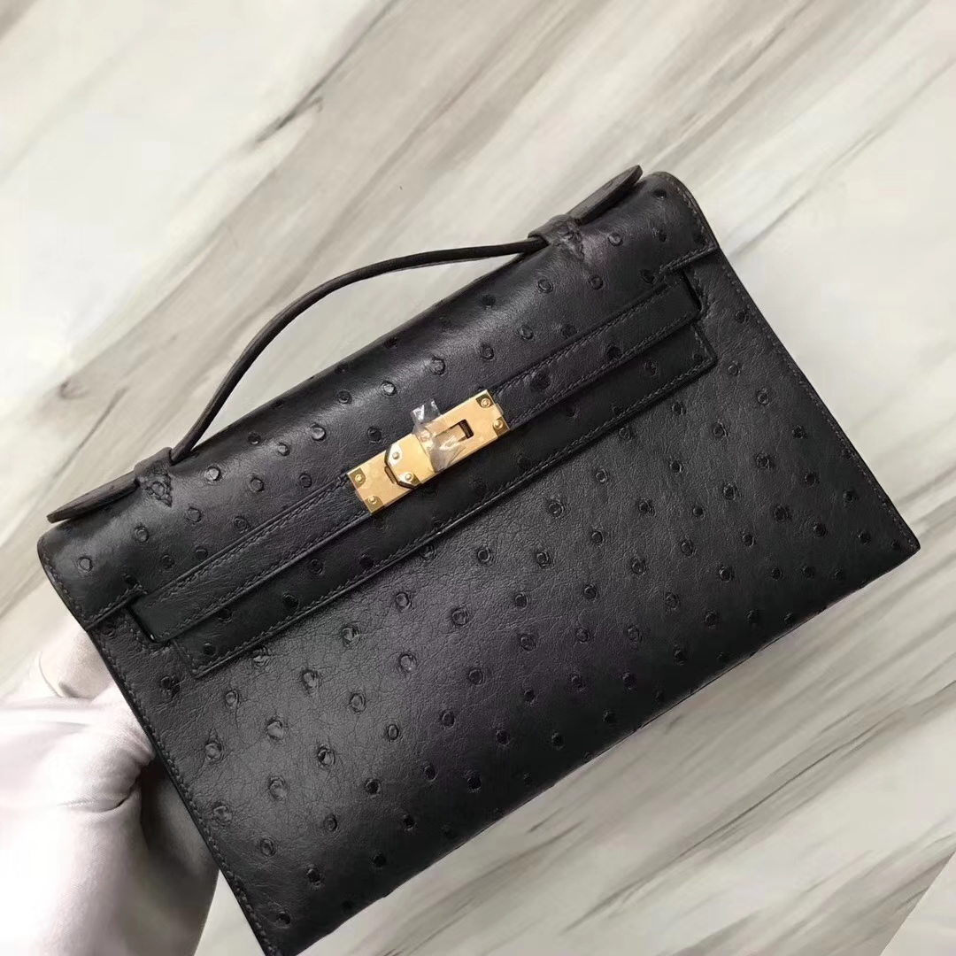 Hermès（爱马仕）Mini Kelly ostrich kk鸵鸟 2Z午夜蓝 顶级工艺 蜡线全手工 金扣 22cm