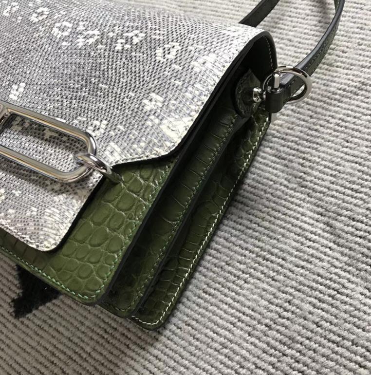 Hermès（爱马仕）Roulis猪鼻包 美洲配蜥蜴 森林绿 银扣 18cm