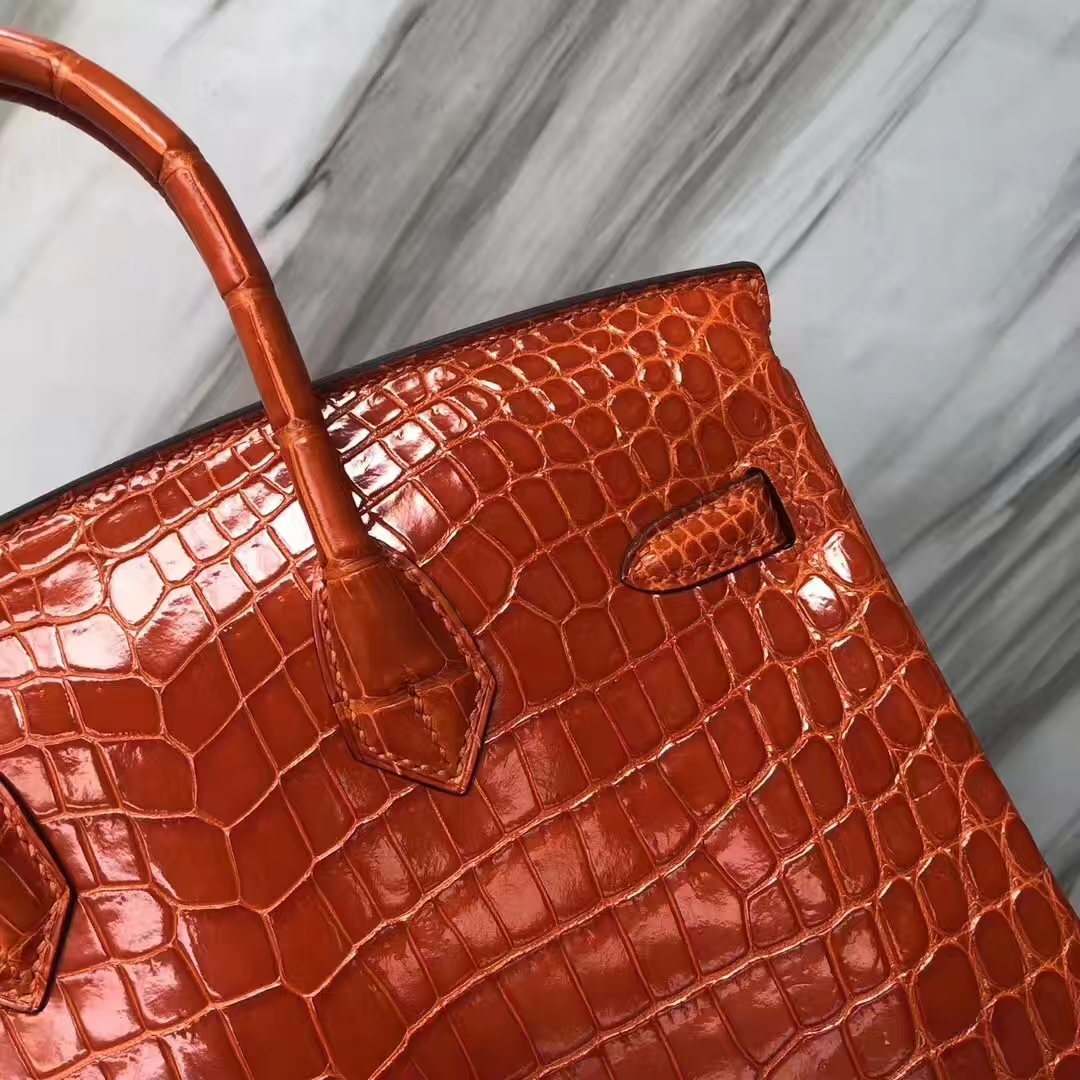 Hermès（爱马仕）Birkin Crocodile shiny 亮面鳄鱼 93橙色 orange 金扣 25cm