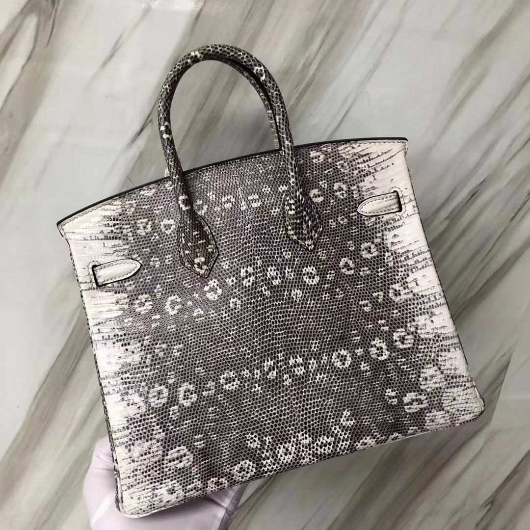 Hermès（爱马仕）Birkin铂金包 Lizard 小喜马拉雅色 进口亮面蜥蜴 银扣 25cm