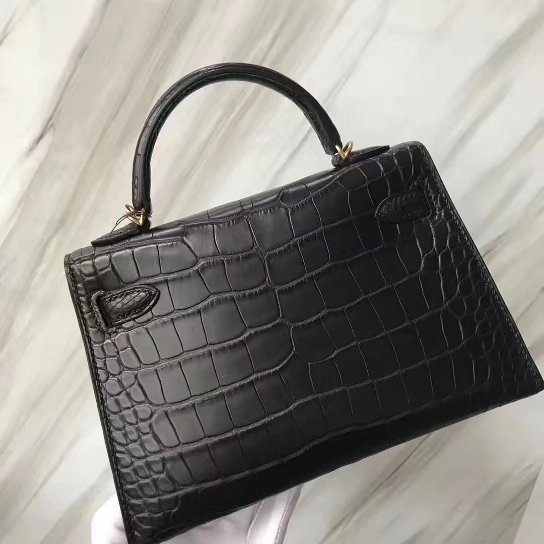 Hermès（爱马仕）Minikelly ll Alligator matt 雾面鳄鱼 ck89 黑色 noir 金扣 现货