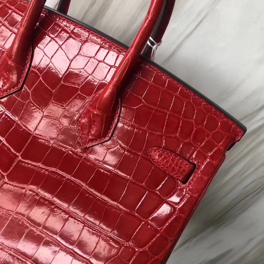 Hermès（爱马仕）Birkin Crocodile shiny 亮面鳄鱼 ck95 法拉利红 Braise 银扣 25cm