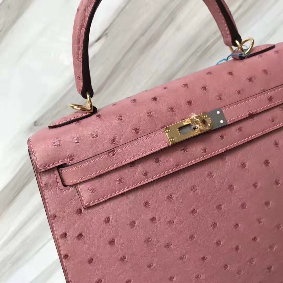 Hermès(爱马仕)Kelly凯莉包 ostrich kk鸵鸟 ck94陶瓷粉 顶级工艺 蜡线全手工 25cm 现货-拉尔森鳄鱼皮具定制 - 爱马仕包包官网 Hermès(爱马仕)Kelly凯莉包 ostrich kk鸵鸟 ck94陶瓷粉 顶级工艺 蜡线全手工 25cm 现货