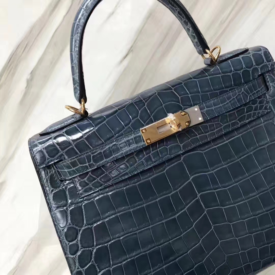 Hermès(爱马仕)Kelly凯莉包 Crocodile shiny 亮面鳄鱼1p 鸭子蓝 金扣 28cm-拉尔森鳄鱼皮具定制 - 爱马仕包包官网 Hermès(爱马仕)Kelly凯莉包 Crocodile shiny 亮面鳄鱼1p 鸭子蓝 金扣 28cm