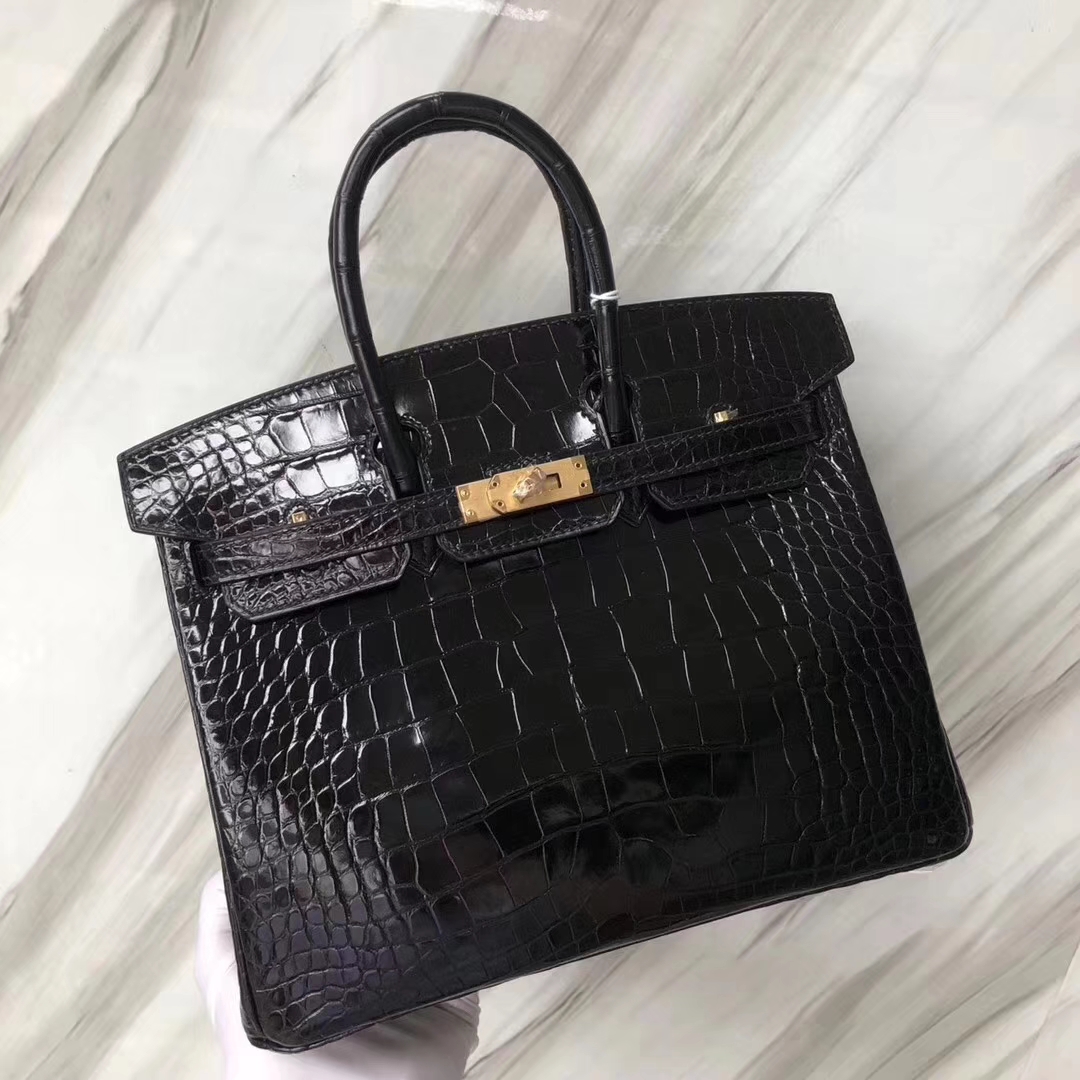 Hermès（爱马仕）Birkin铂金包 超帅黑色 亮面鳄鱼 ck89 noir 金扣 顶级手缝 25cm