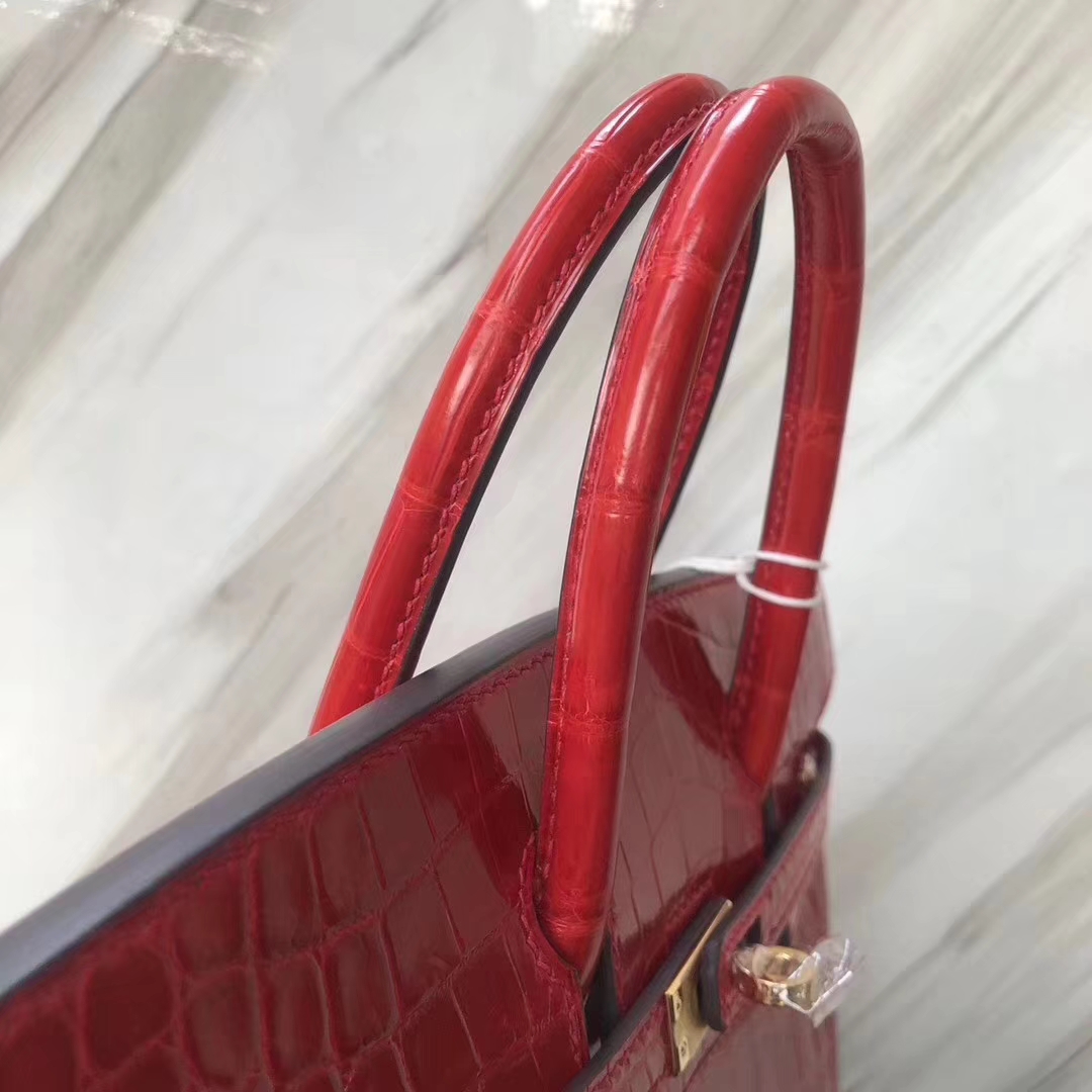 Hermès（爱马仕）Birkin Crocodile shiny 亮面鳄鱼 ck95 法拉利红 Braise 金扣 25cm