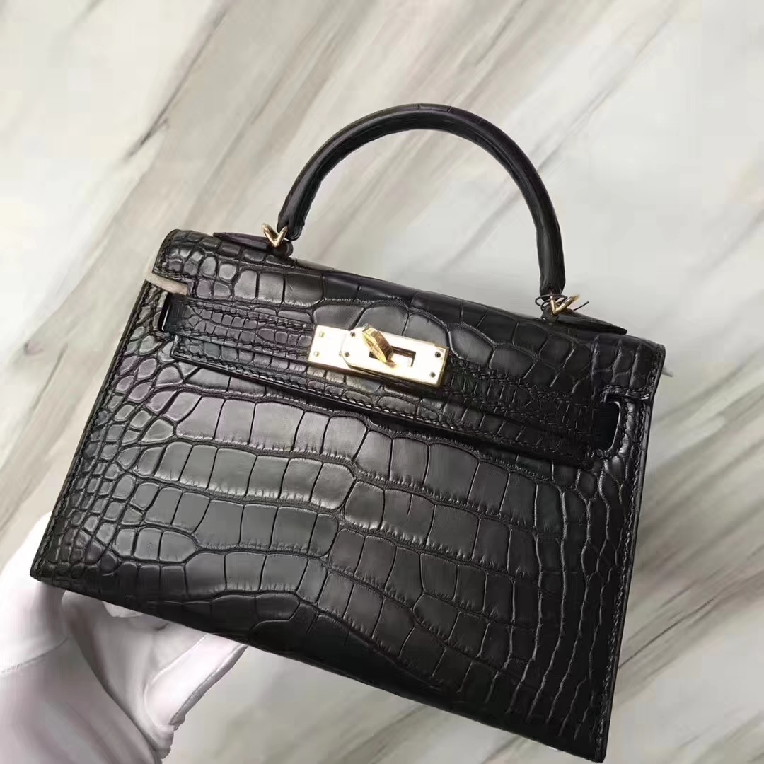 Hermès（爱马仕）Minikelly ll Alligator matt 雾面鳄鱼 ck89 黑色 noir 金扣 现货